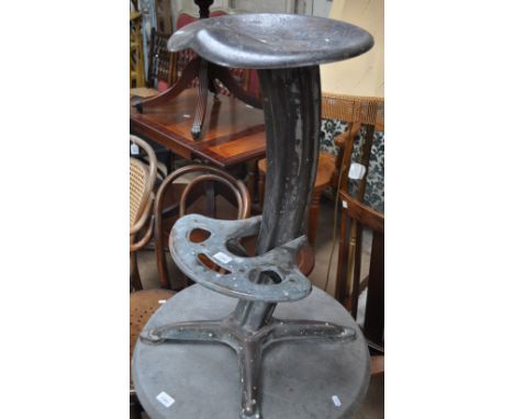 Dulton Lotus bar stool in raw, distressed finish, designed by Yasu Sasamoto, impressed makers marks to seat.