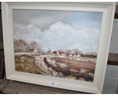 K O'Leary, oil on panel, Ivy Church on Romney Marsh, framed