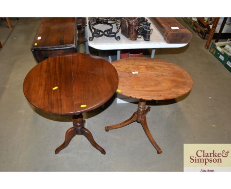 A 19th Century tripod base tilt topped table together with one other circular topped tripod based side table