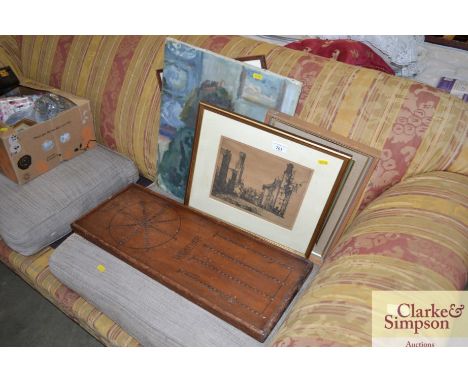 A quantity of pictures and prints to include a William Lankins etching