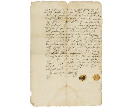 Essex.- Thomas Beryll bargain and sale of land called Rokwell in Essex to John Collyn, manuscript in Tudor English, folds, br