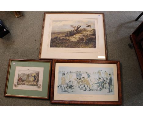 Framed Lithograph 'A Lincolnshire Decoy', 'British Fox Superiority Society Hound Show' and 'Put Up BY The Beaters' 