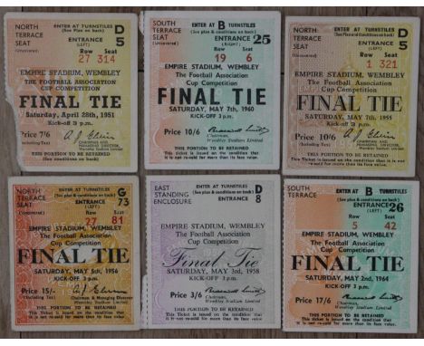 Six FA Cup Final Ticket Stubs 1951, 1955, 1956, 1958, 1960 and 1964. (6)