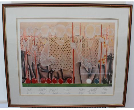Rare Mackenzie Thorpe lithograph entitled "Maximum Break" and signed by 12 of the greatest ever snooker players from 1997. Th