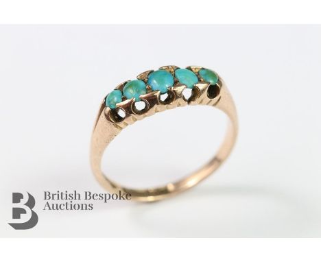 9ct gold turquoise ring, size N+, approx 2.7 gms.&nbsp;