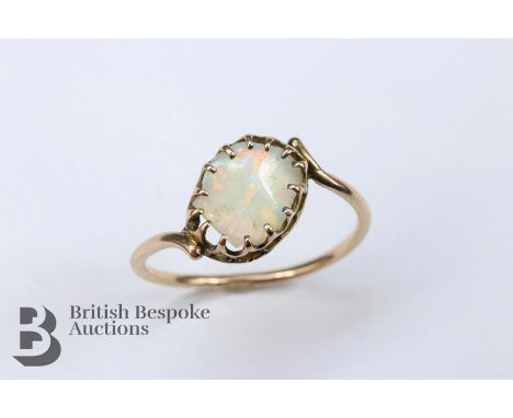 Russian 9ct opal ring, stamped 56, cyrillic marks, the opal measures 8 x 8mm, size L, approx 1.6 gms.&nbsp;