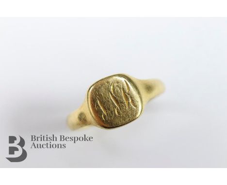 18ct yellow gold gentleman's signet ring, mm CG &amp; S, dated mark rubbed, monogrammed , size J, approx 3.85 gms.&nbsp;