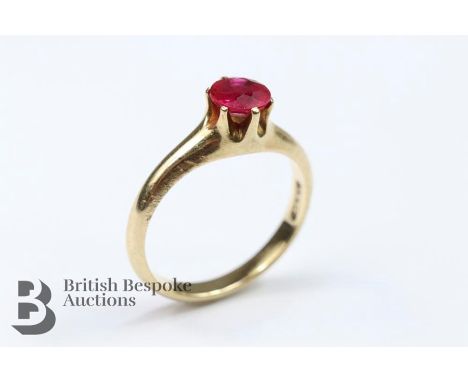 14ct solitaire ruby ring, the ruby approx 5 x 5 x 3 mm, size M, approx 3.65 gms.&nbsp;