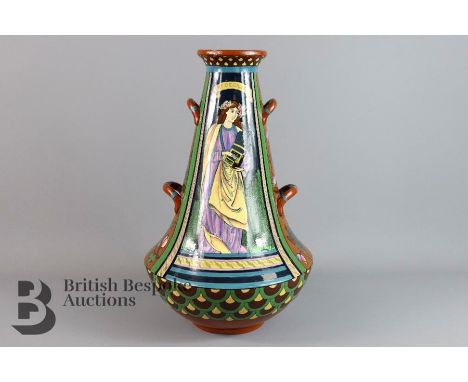 Frederick Rhead for Foley Pottery (Wileman &amp; Co) St Cecilia vase, unusual tapered bulbous design, painted with a figure a