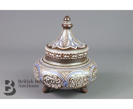Miguel Ruiz Jiménez (Spanish), miniature circular Arab bowl with cover, intricately painted with copper lustre finish with co