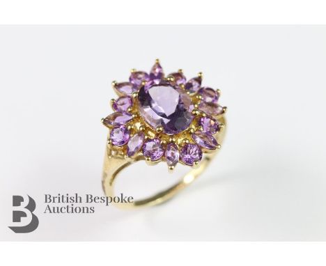 9ct gold amethyst ring, size P, approx 3.4 gms.&nbsp;