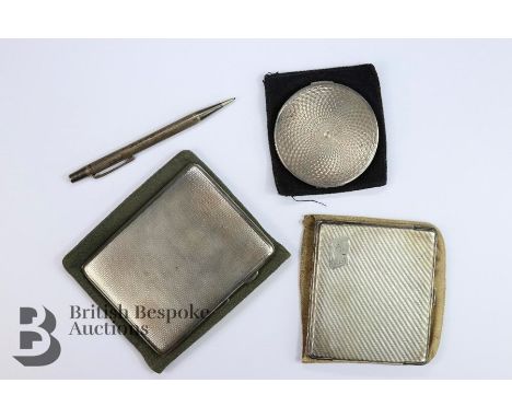 Two sterling silver engine cigarette cases, Birmingham hallmark, dated 1945 mm AC, the other case Birmingham hallmark, dated 