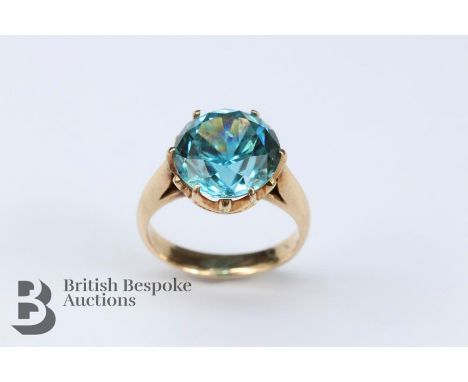 Antique Indian blue zircon ring, the stone of vivid colour measures approx 10 x 8 mm, size I, approx 4.1 gms, in the original