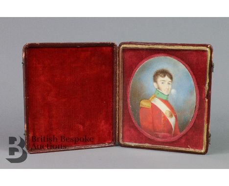 George IV portrait miniature of an officer, entitled 'Lt. A. Duncan, 43rd Regiment of Foot, painted by an native artist based