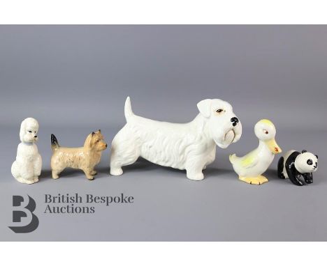 Three Beswick, one Szeiler and one Sylvac porcelain animal figures including a Beswick chow chow dog approx 7.5cms, a Beswick