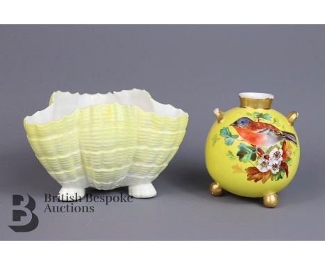19th century Royal Worcester vase, painted with birds by Hopewell and gilded by George Shaw, circa 1875 together with a Royal