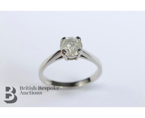 9ct white gold single stone diamond ring ,set with approx 80&nbsp; pts, size L, colour JK, I1, approx 2.26 gms.&nbsp;