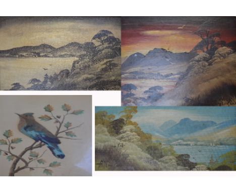 NICK TOMLINSON; three oils on board all depicting seascape/landscape scenes, all signed, largest 24 x 47cm, all framed, and a