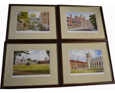 After Michael J. Ewins; four limited edition prints, 102/525 'First Court, St John's College', 102/525 'New Court from the Ba
