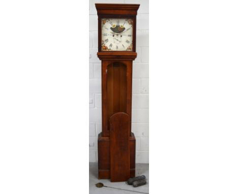 A mahogany eight day longcase clock, painted dial set with Roman numerals and decorated with fruit and marked for W.W.Jackson