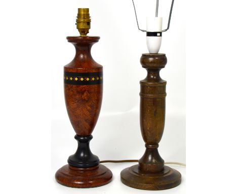 Two vintage turned wood table lamps (2).