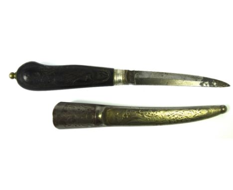 An early 20th century Eskilstuna of Sweden pocket/hunting knife in white metal scabbard, the bottom of the blade marked A. Ha