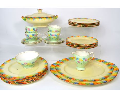 A box containing a quantity of retro Grindley dinnerware to include plates, tureen etc and a retro floral part tea service co