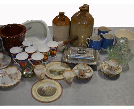 A quantity of decorative ceramics, teaware and glassware to include Aynsley, Mason's, Wedgwood jasperware, Clarice Cliff styl