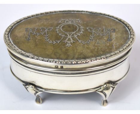 A hallmarked silver and tortoiseshell trinket box, Birmingham date marks rubbed (af).