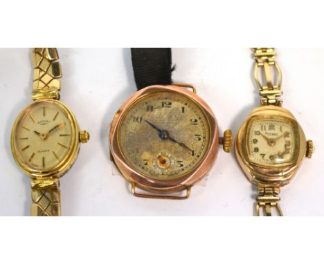 Rotary; two vintage lady's wristwatches, one with expandable strap, one with rolled gold link bracelet and a vintage 9ct gold
