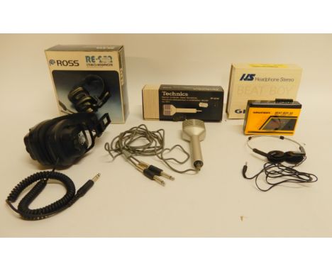 A 1980's vintage Grundig Beat Boy 30 stereo tape cassette player in yellow together with a Technics RP-3215E condenser stereo