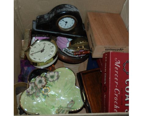 A box of miscellaneous including mantel clock, watercolour, various ceramics etc Condition Report: Available upon request