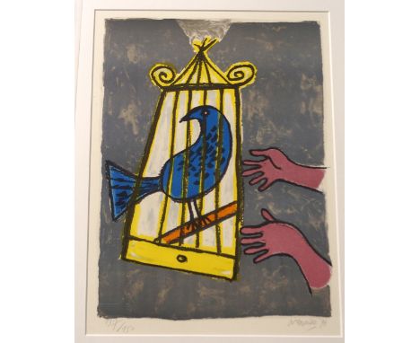 CORNELIS GUILLAUME BEVERLOO Open the bird cage, signed, screen print, 67 x 50cm Condition Report: Available upon request