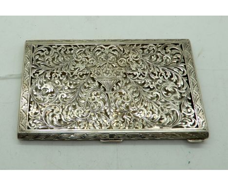 An Italian sterling silver cigarette case with filigree decoration 13cm x 8cm 142 grams Condition Report: I would say fair co