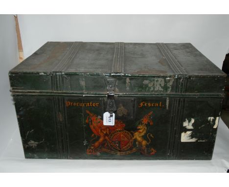 A green-painted Procurator Fiscal tin trunk, 60cm wide Condition Report: Available upon request