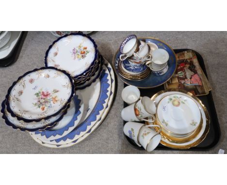 E.W Vienna blue and gilt tazzas, plates and cakestands decorated with floral sprays, Booths pottery Powder Blue Lily pattern 