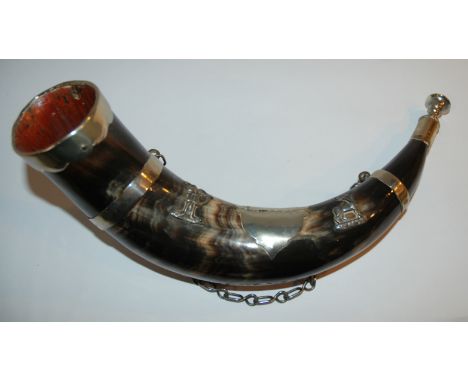 A hunting horn with white-metal mounts, bugle, etc Condition Report: Available upon request