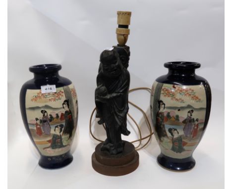 A pair of Satsuma vases and a figural lamp Condition Report: Available upon request
