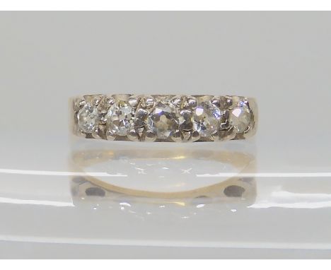 A 9ct gold five stone diamond ring, set with estimated approx 0.50cts of old cut diamonds, finger size O, weight 3.3gms Condi