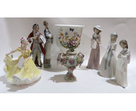 A Royal Doulton figure, assorted Nao, Lladro and other figures and a Aynsley planter Condition Report: Available upon request