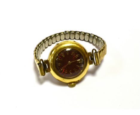 LE ROY ET FILS 18CT GOLD LADIES WATCH  26.2mm diameter round case, in 18ct gold, embellished with red guilloche enamel face a
