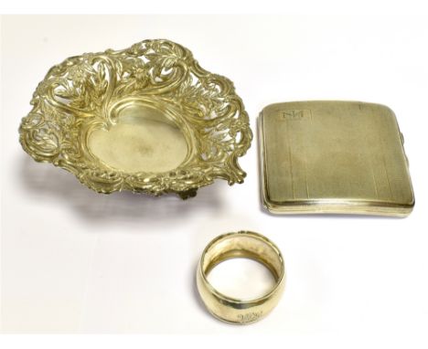 ANTIQUE SILVER ITEMS   To include a Victorian silver floral and foliate pierced bon bon dish.  Hallmarked Birmingham 1887.  A