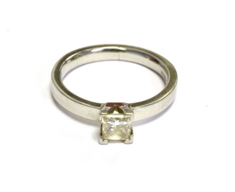 DIAMOND &amp; PLATINUM SOLITAIRE   Princess cut diamond estimated in the setting as 0.40 carats, G-H colour I1 clarity (long 
