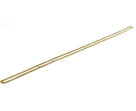 ANTIQUE 9CT GOLD GUARD CHAIN  120cm long, 3.5mm wide, round belcher links, with bolt ring clasp, with 9ct gold oval medallion