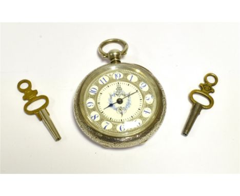 VICTORIAN SILVER POCKET WATCH  40.0mm diameter open face case, finely chased and engraved with empty cartouche to centre back