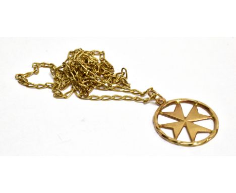 A VINTAGE 9CT GOLD MALTESE-CROSS OR CROSS OF ST JOHN OPEN-ROUND PENDANT AND CHAIN The cross with indistinct mark, possibly Lo