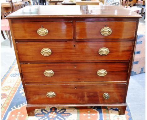A GEORGIAN MAHOGANY RECTAGULAR CHEST  of two short and three long graduated drawers on bracket feet, 95cm high, 94cm wide, 49