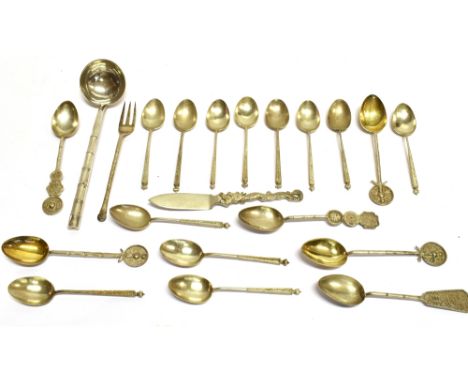 A COLLECTION OF ORIENTAL AND CHINESE EXPORT SMALL FLATWARE INCLUDING A SAUCE LADLE with a handle resembling bamboo, mark of W