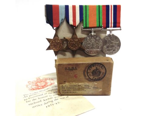 MILITARIA - A SECOND WORLD WAR GROUP OF FOUR MEDALS ATTRIBUTED TO LEADING AIRCRAFTMAN R. CROWLEY   comprising the 1939-45 Sta