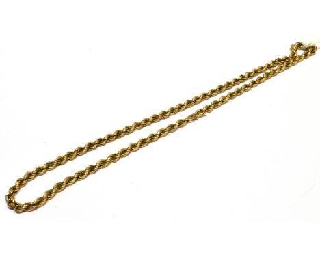 A VINTAGE ITALIAN 9CT GOLD HOLLOW-ROPE NECKLACE on a bolt ring clasp, import marks for Birmingham 1981, approx. 45cm long (17